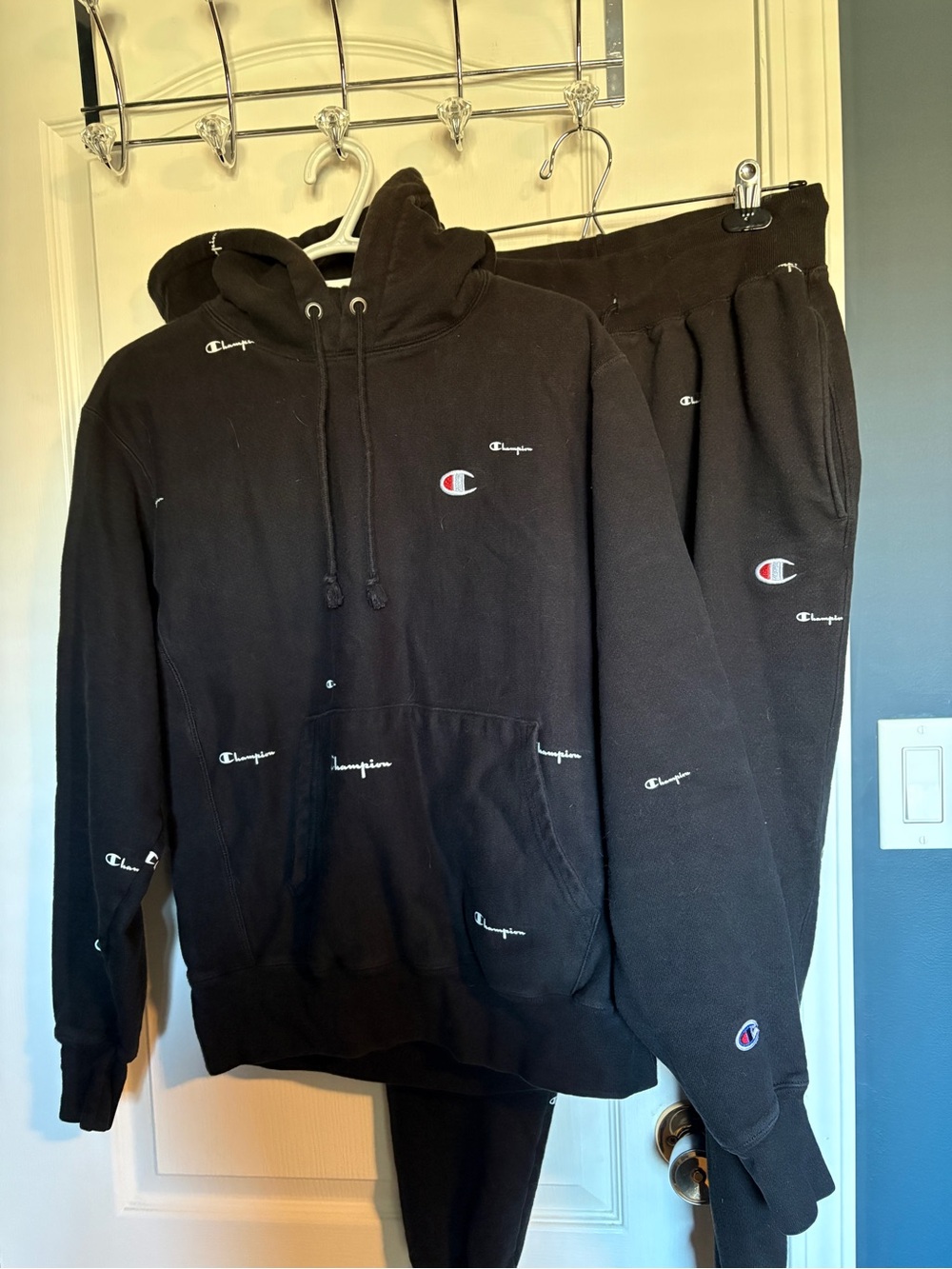 Champion Black Logo-Print Hoodie & Sweatpants Set